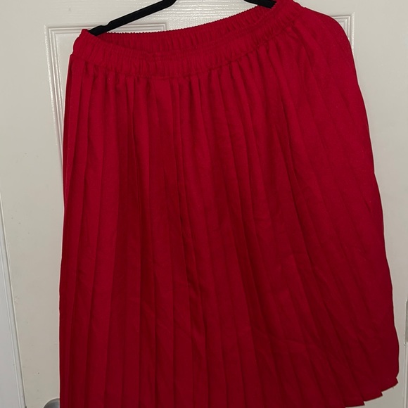 Red Pleated Knee-Length Skirt - Picture 3 of 3